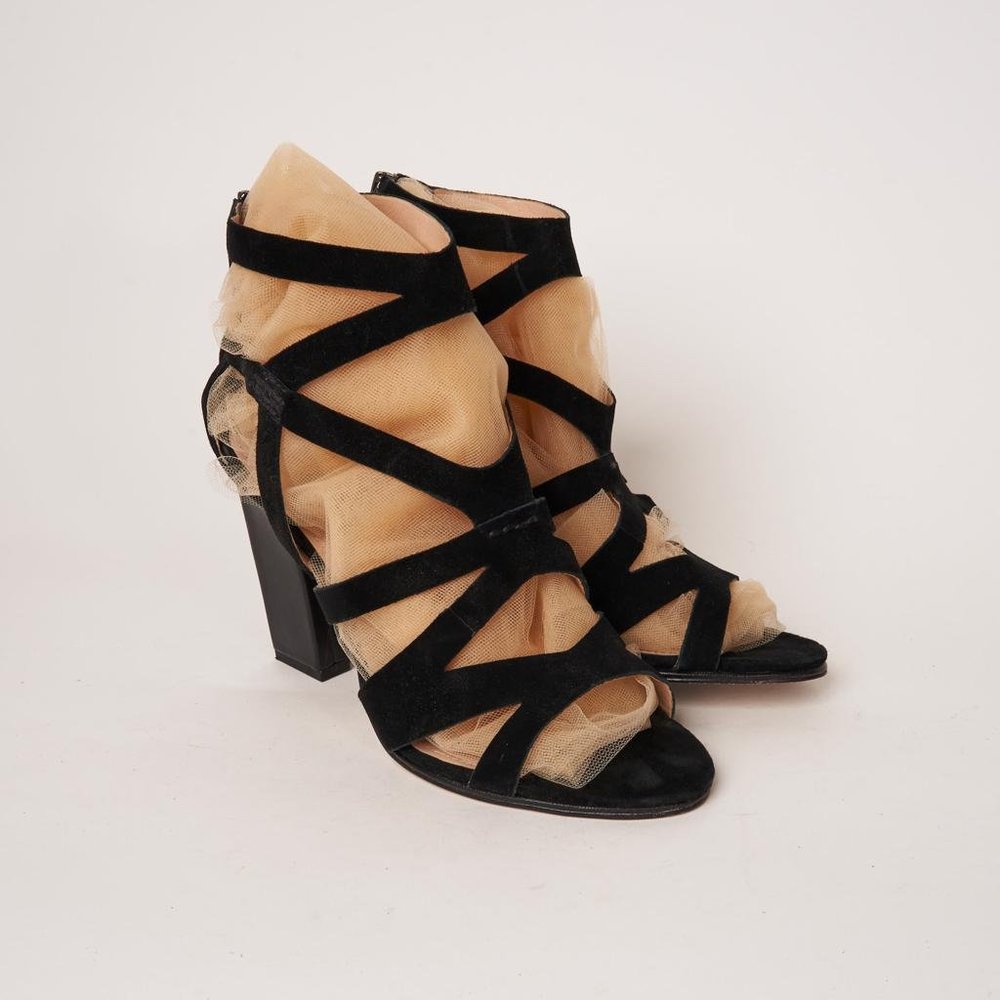 FRENCH CONNECTION Black Suede Strappy Heels 38.5M